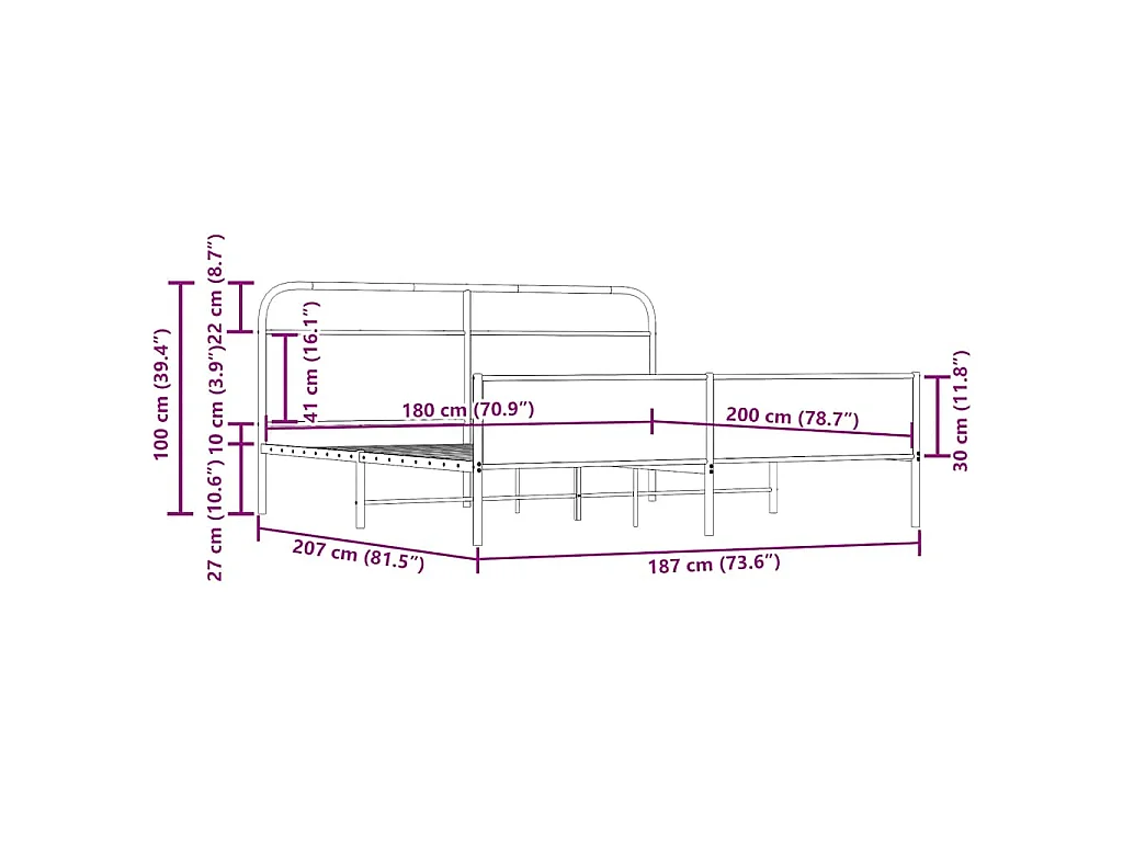 Giroletto senza Materaso in Metallo Rovere Fumo 180x200 cm