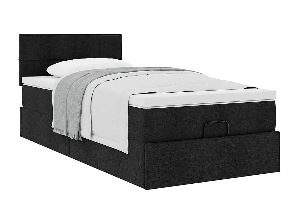 Ottoman-Bett mit Matratze Schwarz 100x200 cm Stoff