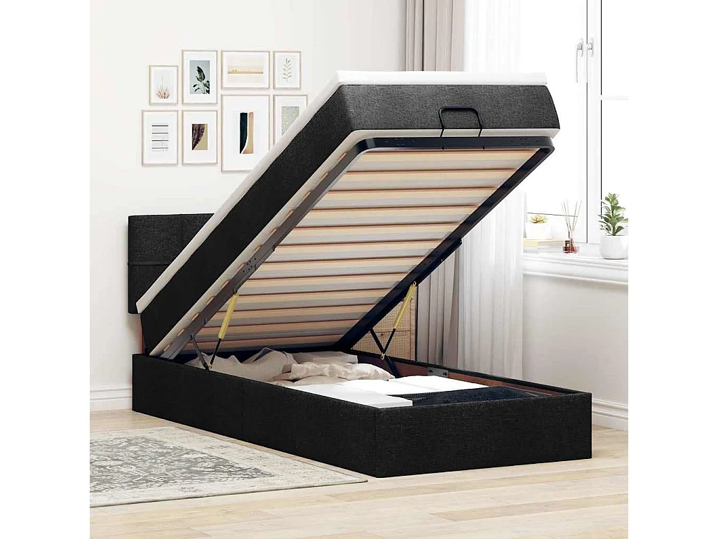 Bed met matras 100x200 cm stof zwart