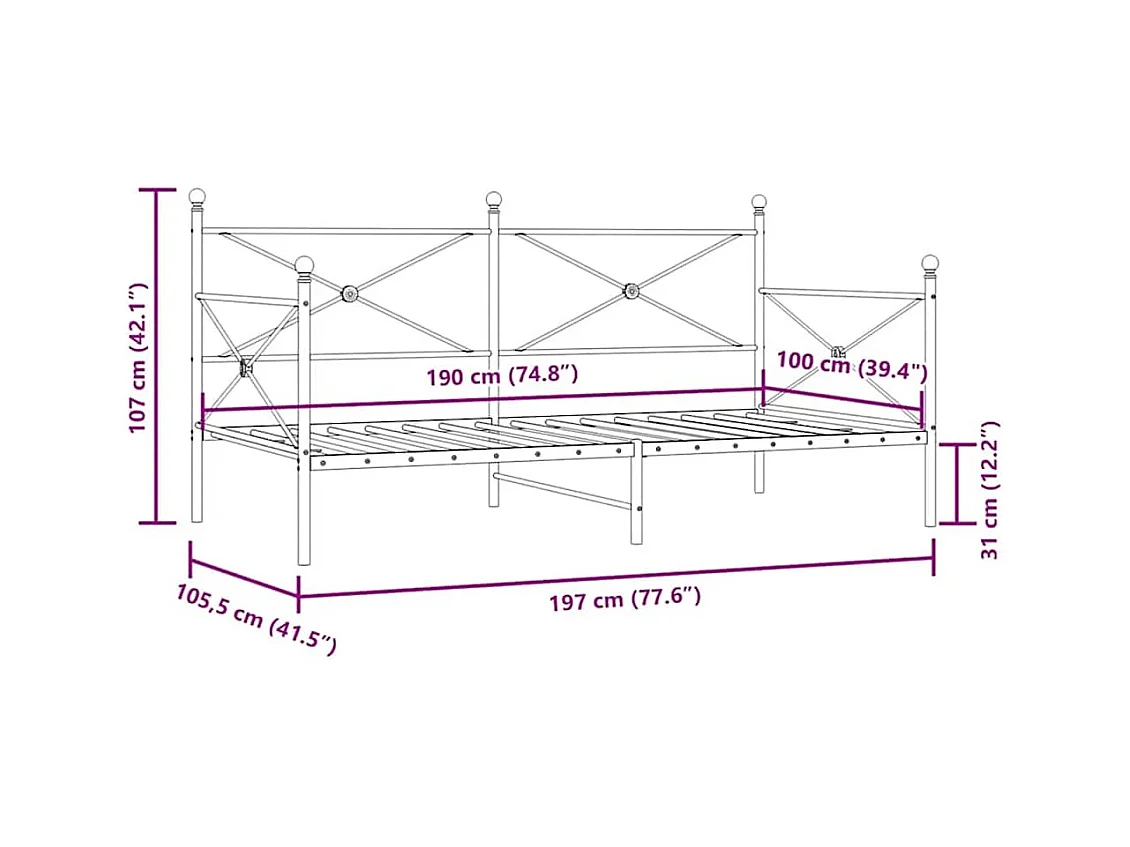 Tagesbett ohne Matratze Schwarz 100x190 cm Stahl
