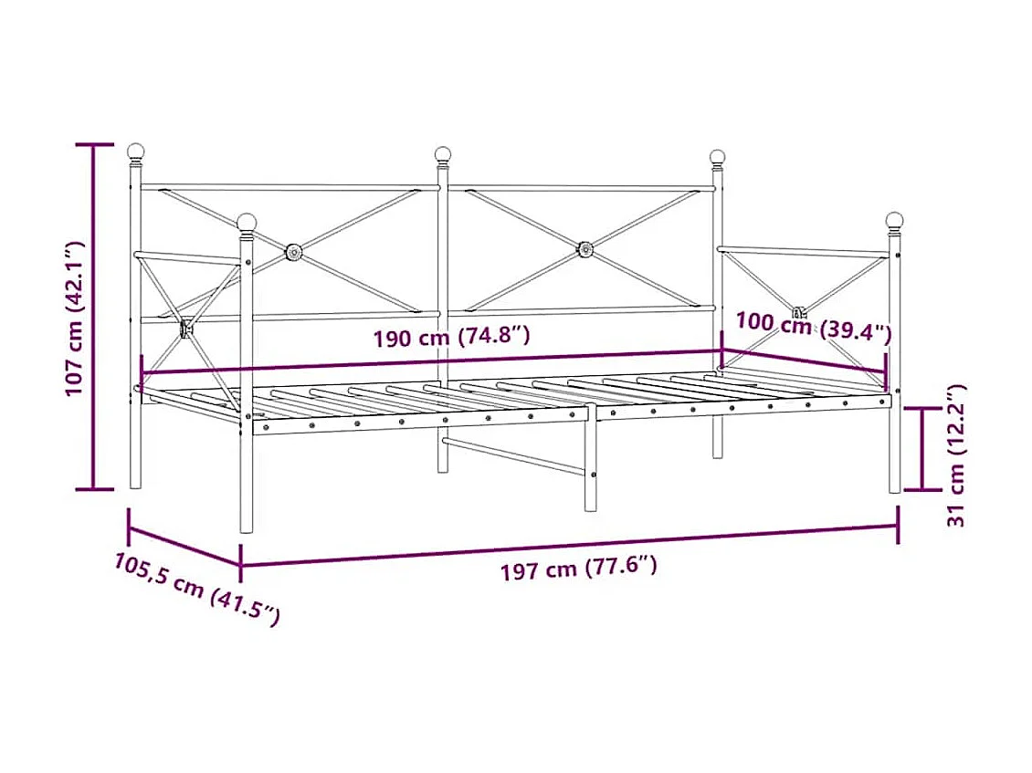 Slaapbank zonder matras 100x190 cm staal zwart