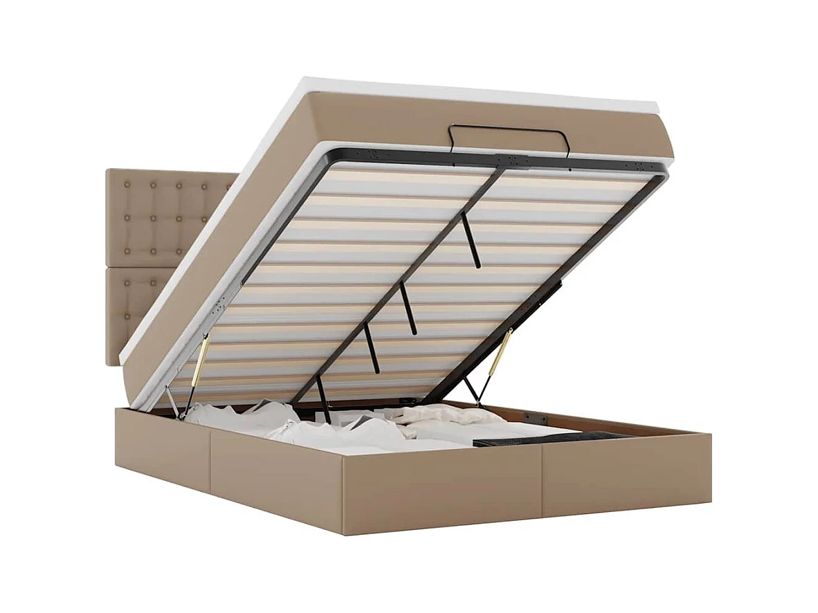 Cadre de lit ottoman et matelas cappuccino 140x190cm similicuir