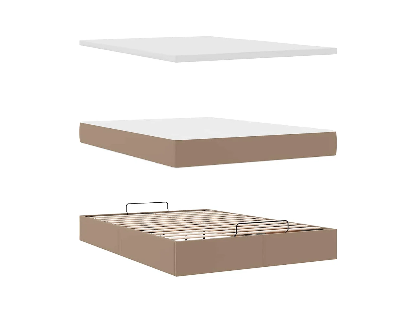 Cadre de lit ottoman et matelas cappuccino 140x190cm similicuir