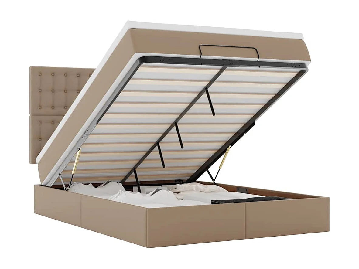 Cadre de lit ottoman et matelas cappuccino 140x190cm similicuir