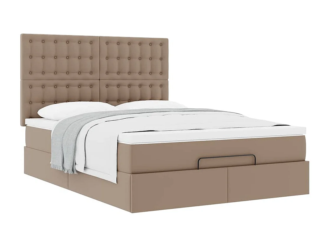 Cadre de lit ottoman et matelas cappuccino 140x190cm similicuir