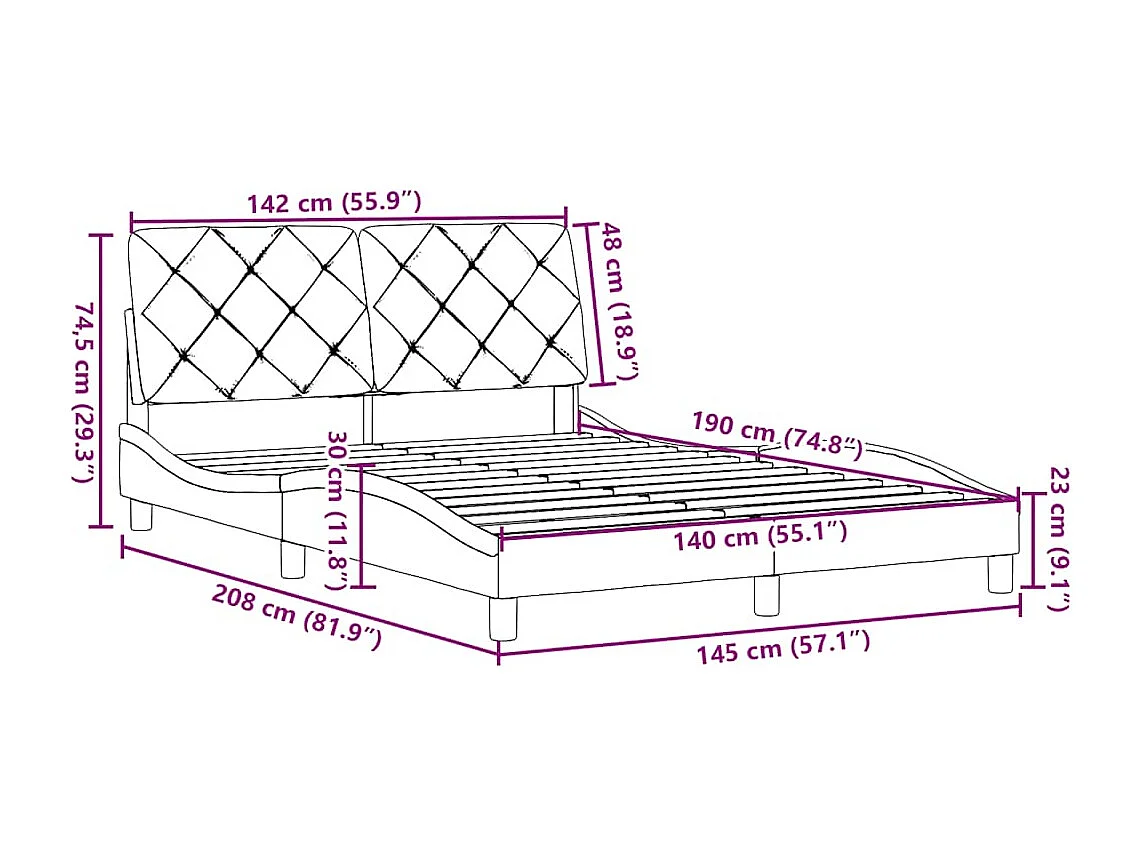 Bettgestell ohne Matratze Dunkelgrau 140x190 cm Stoff