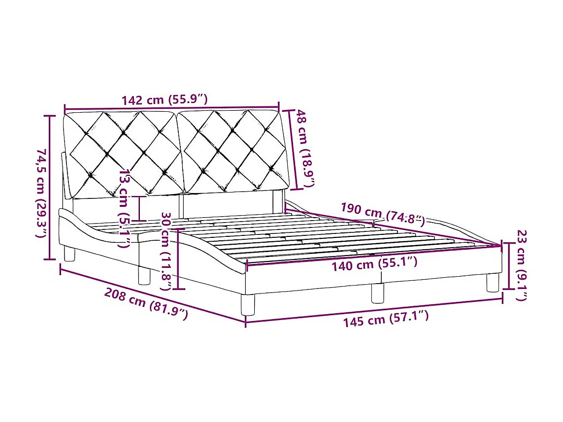 Cadre de lit sans matelas gris foncé 140x190 cm tissu