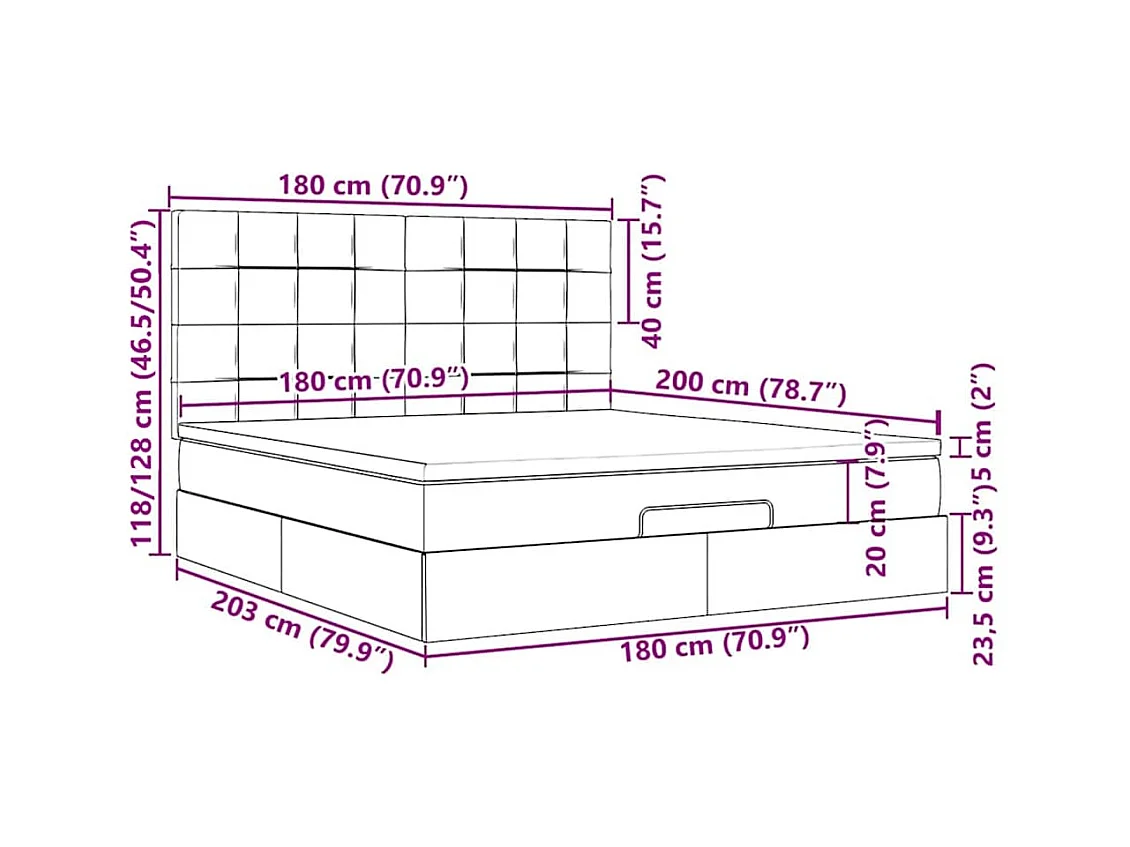 Estrutura cama otomana colchões 180x200 cm cinzento escuro