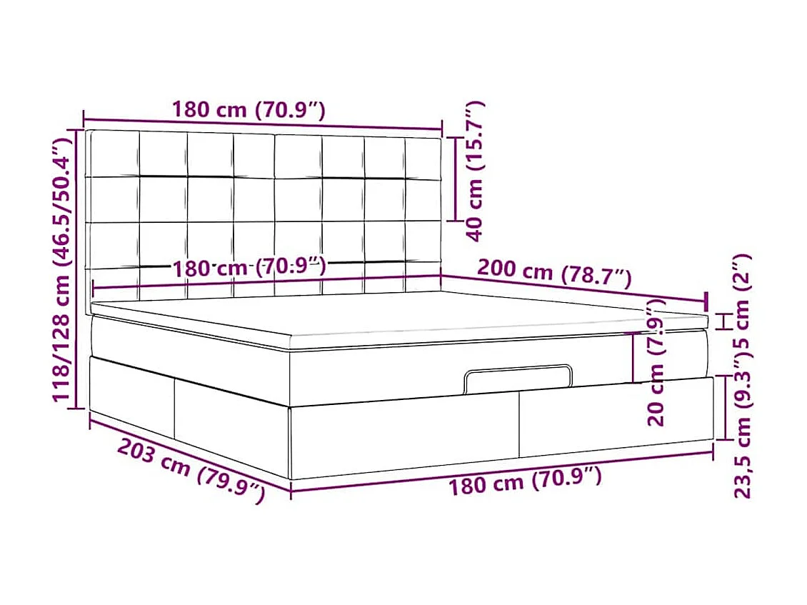 Struttura Letto Pouf con Materassi 180x200 cm Velluto