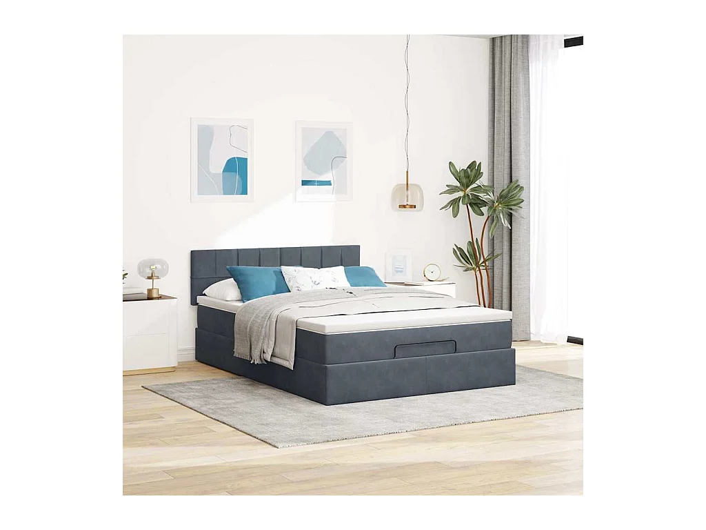 Estrutura de cama otomana com colchão 140x200cm cinzento escuro