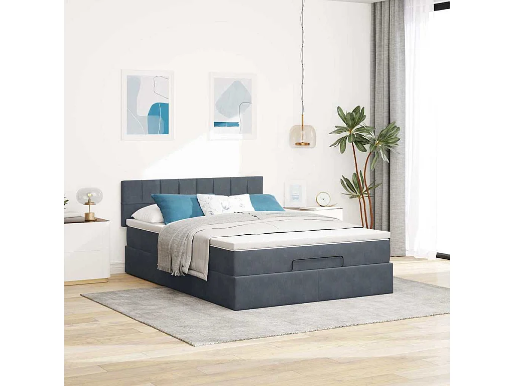 Ottoman bed met matras en LED's 140x200cm fluweel donkergrijs
