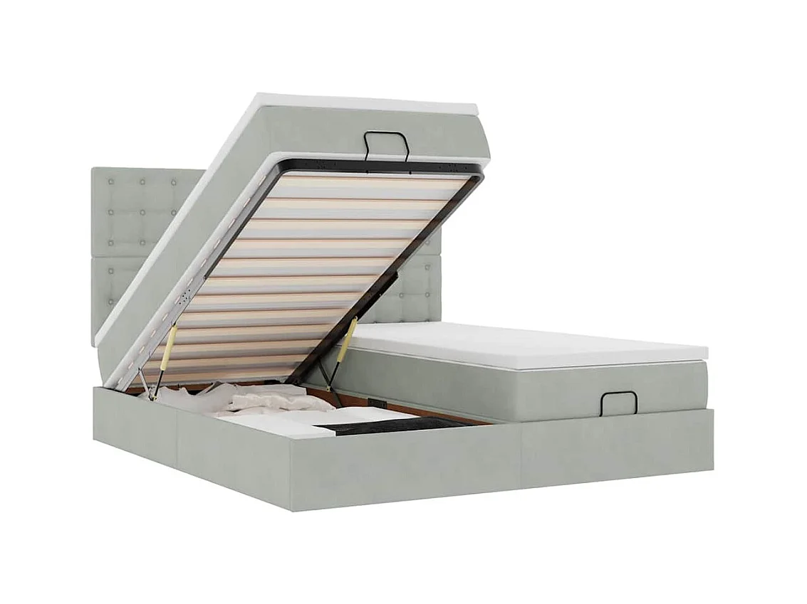 Cadre de lit ottoman et matelas gris clair 160x200cm velours