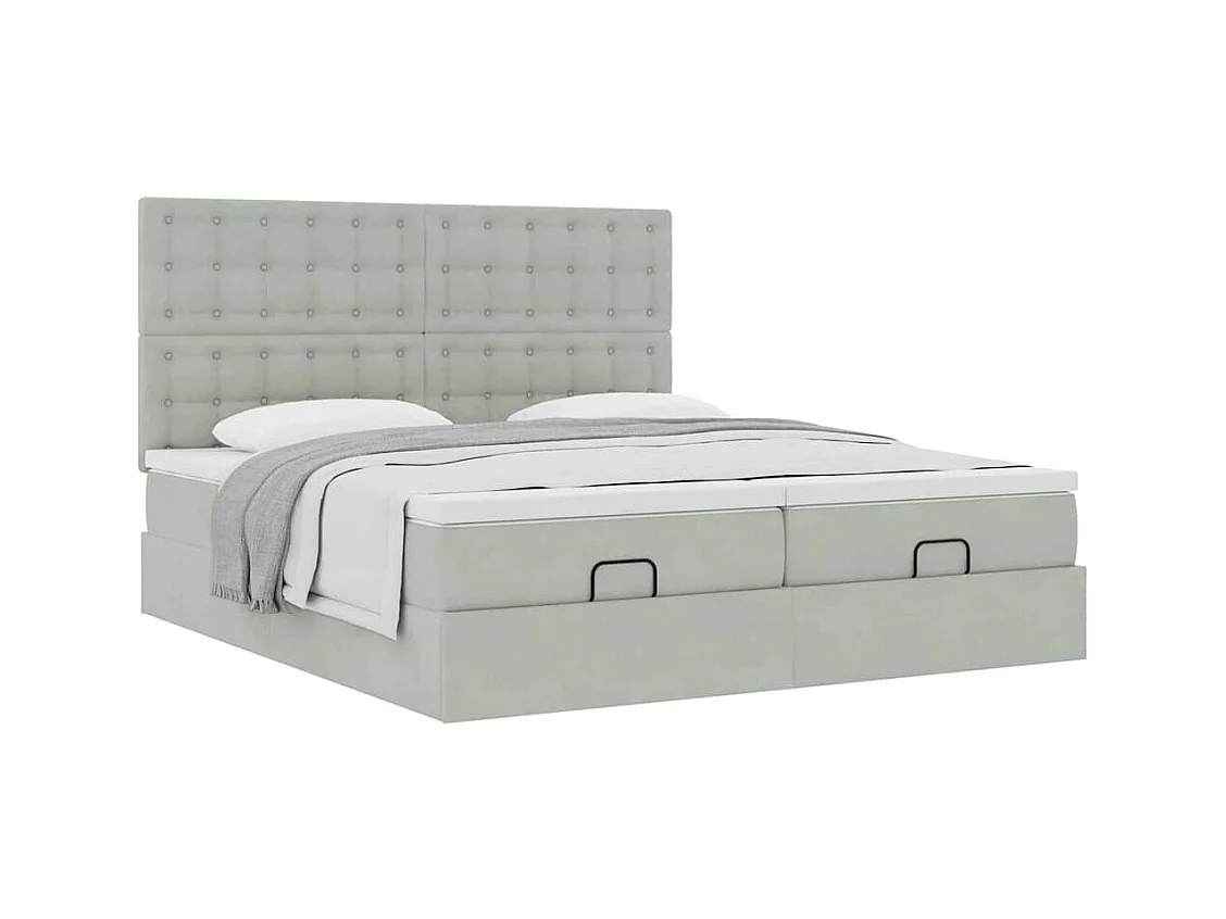 Cadre de lit ottoman et matelas gris clair 160x200cm velours