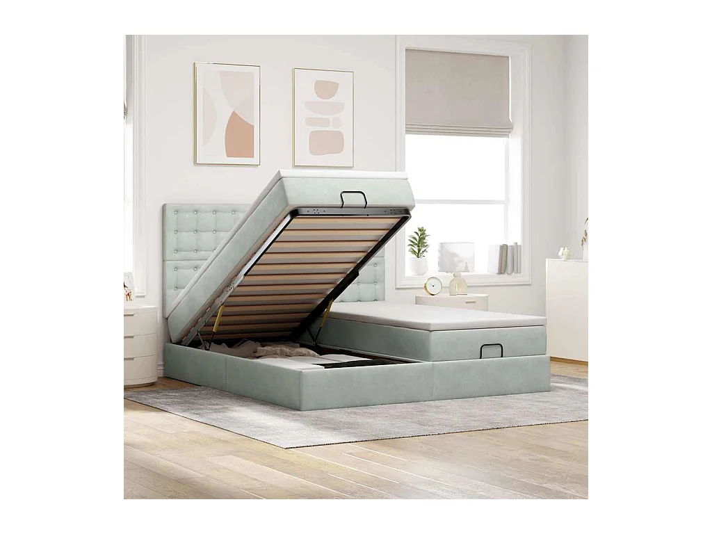 Ottoman-Bett mit Matratzen Hellgrau 160x200 cm Samt