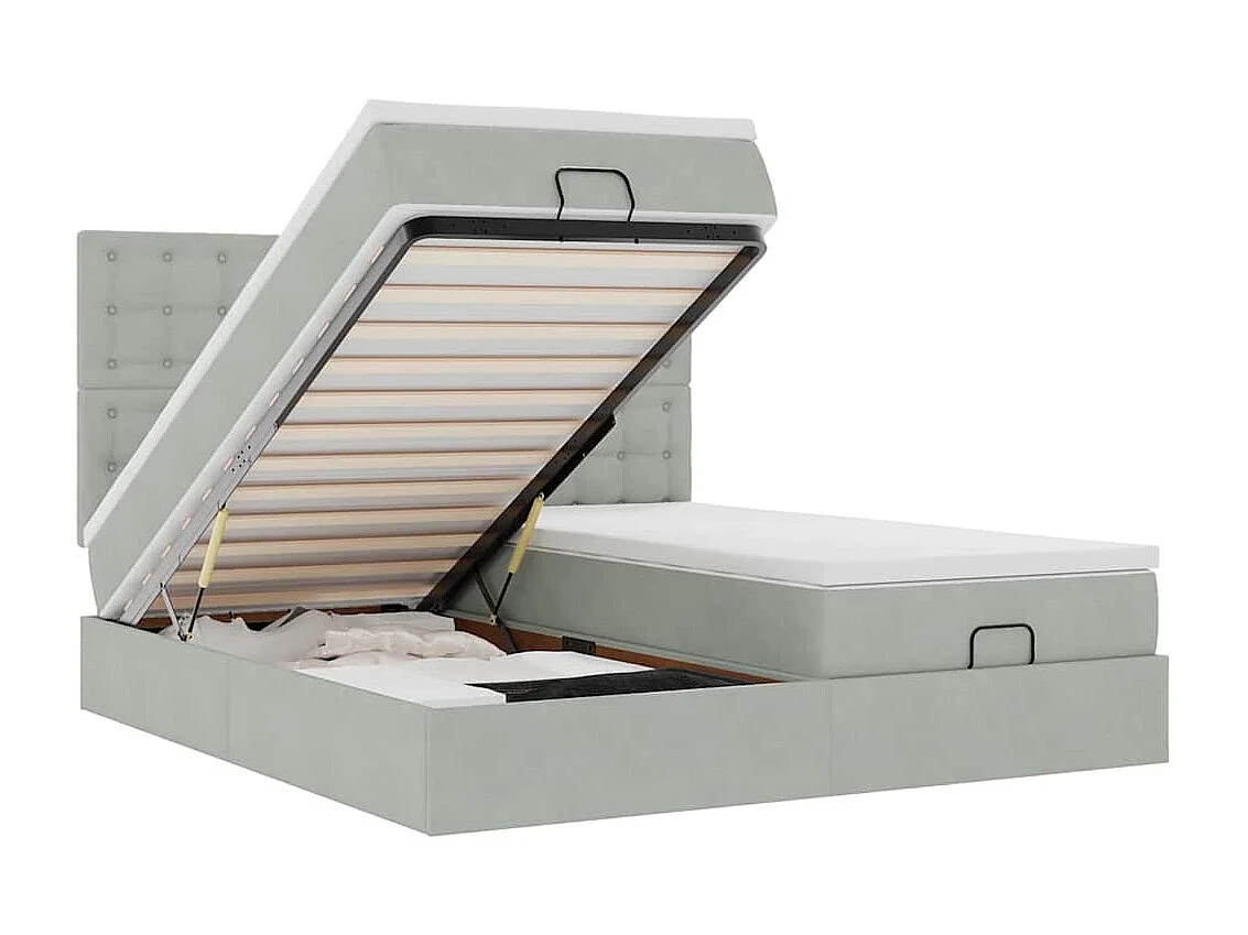 Ottoman bed met matrassen 160x200cm fluweel lichtgrijs