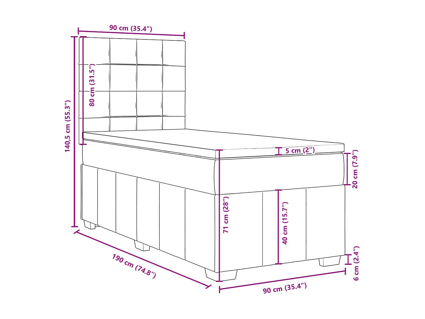 Boxspringbett mit Matratze Schwarz 90x190 cm Stoff