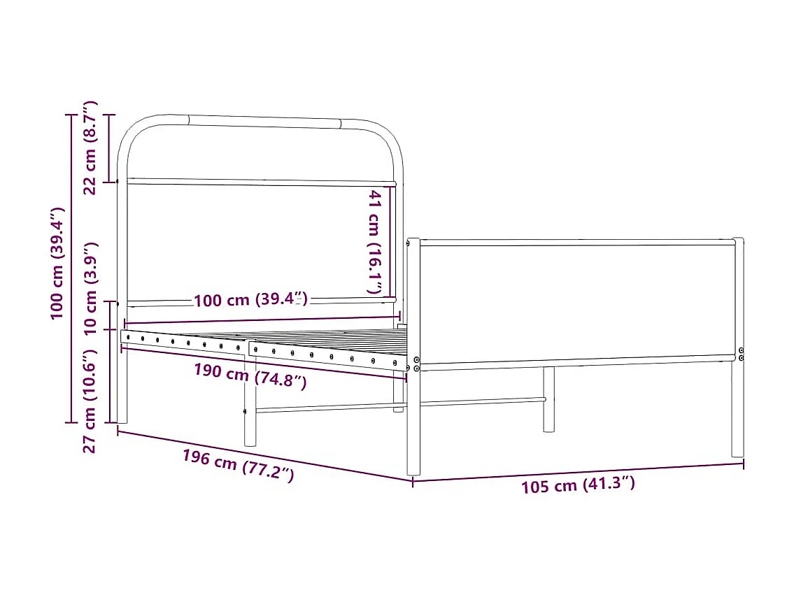 Bettgestell ohne Matratze 100x190 cm Sonoma-Eiche Holzwerkstoff