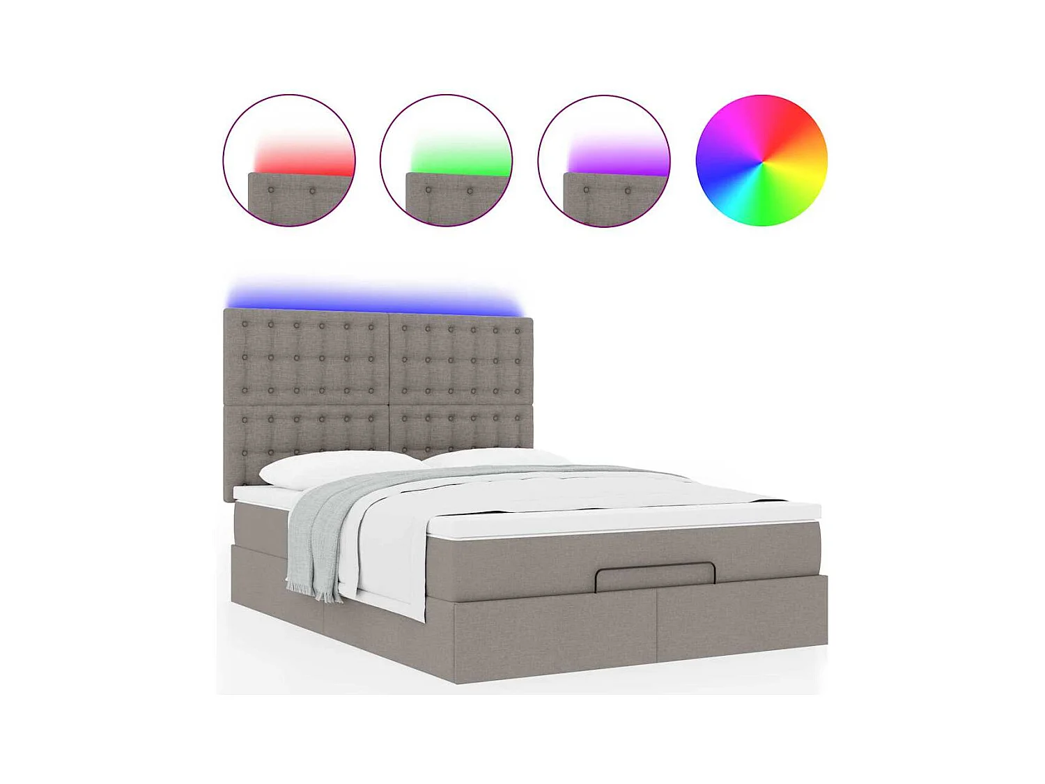 Cadre de lit ottoman avec matelas taupe 140x200 cm tissu