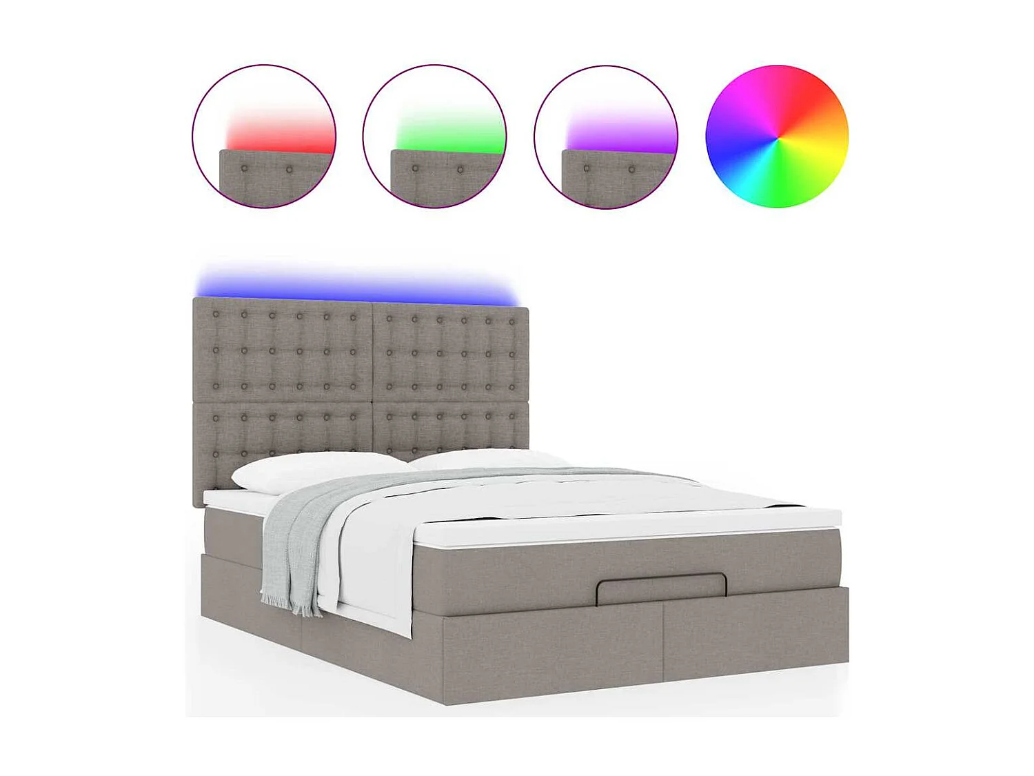 Estrutura de cama otomana com colchão tecido cinzento 140x200cm