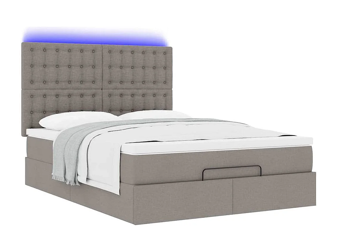 Estrutura de cama otomana com colchão tecido cinzento 140x200cm