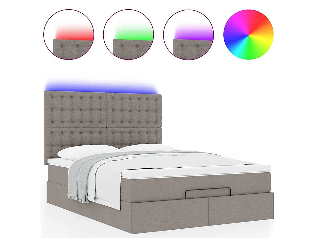 Ottoman bed met matras en LED's 140x200cm stof taupe