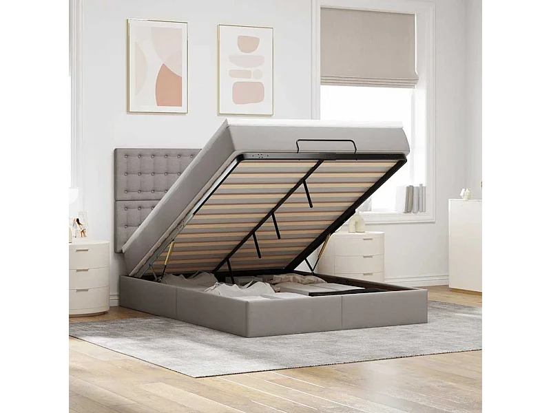 Ottoman-Bett mit Matratze & LEDs Taupe 140x200 cm Stoff