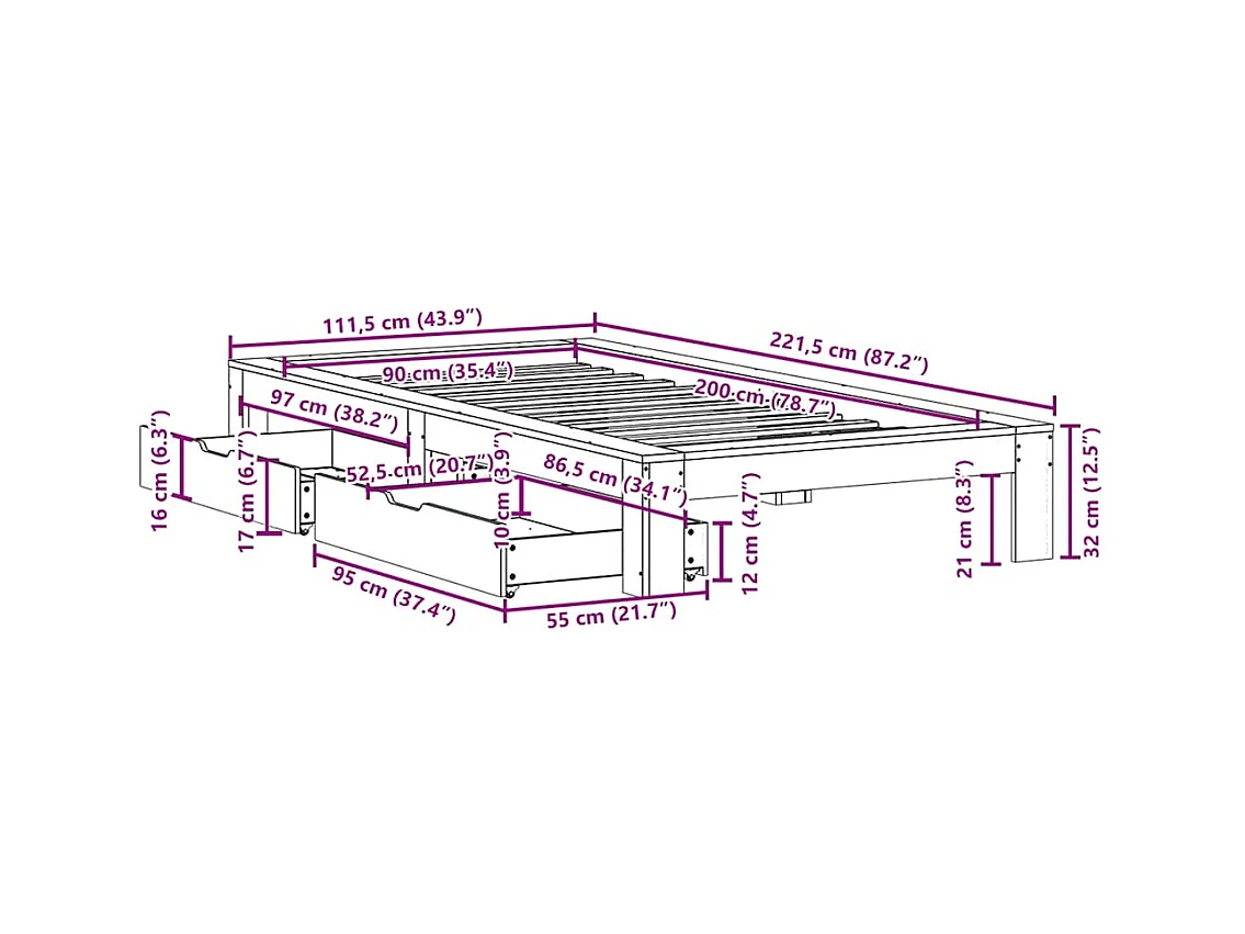 Cadre de lit sans matelas blanc 90x200 cm bois de pin massif