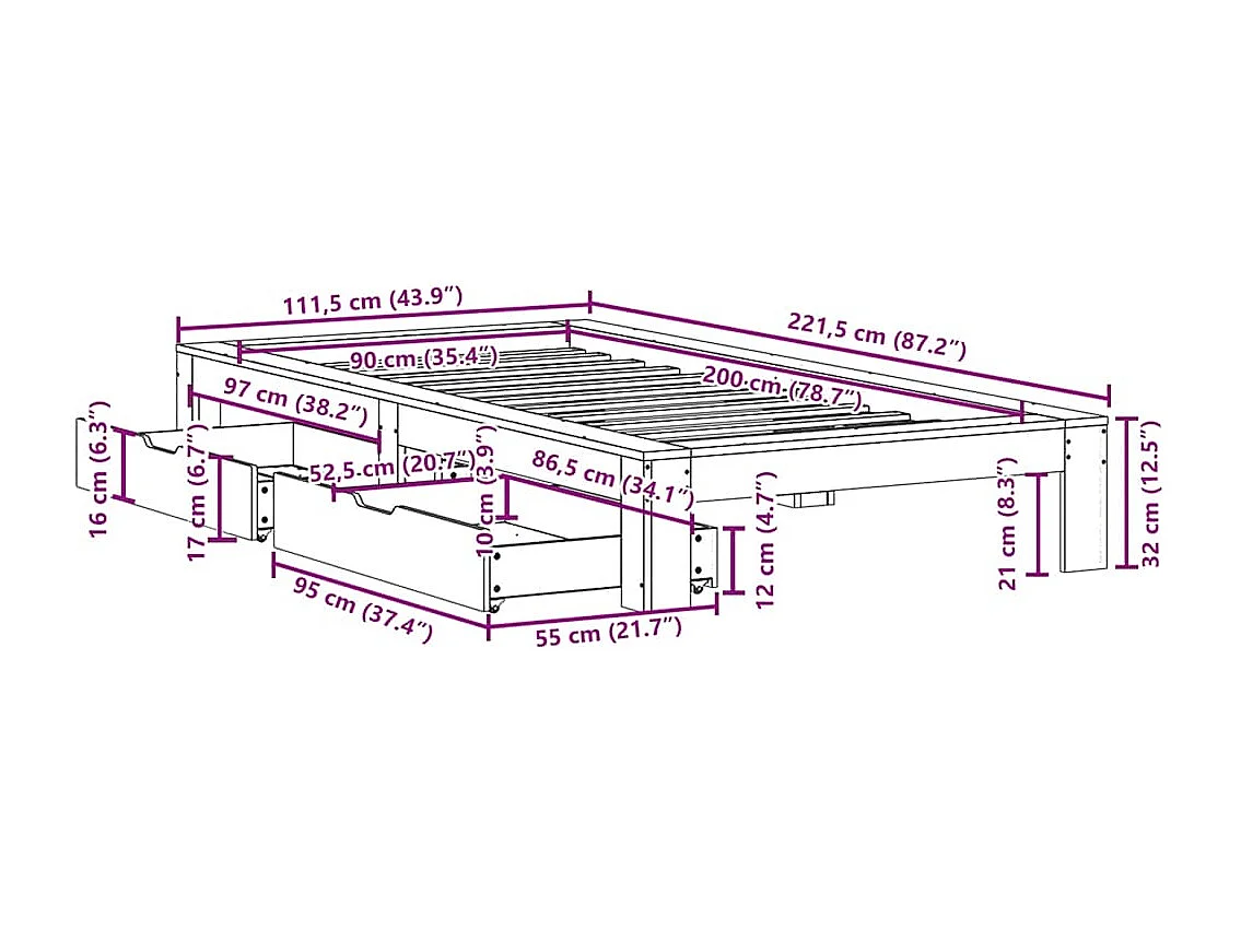 Cadre de lit sans matelas blanc 90x200 cm bois de pin massif