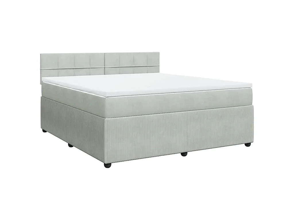 Cama box spring con colchón terciopelo gris claro 180x200 cm