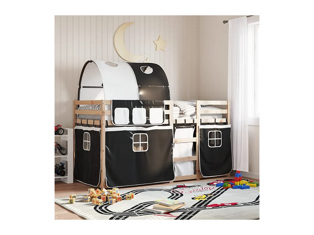 Letto a Castello senza Materasso Bianco e Nero 90x190cm in Pino