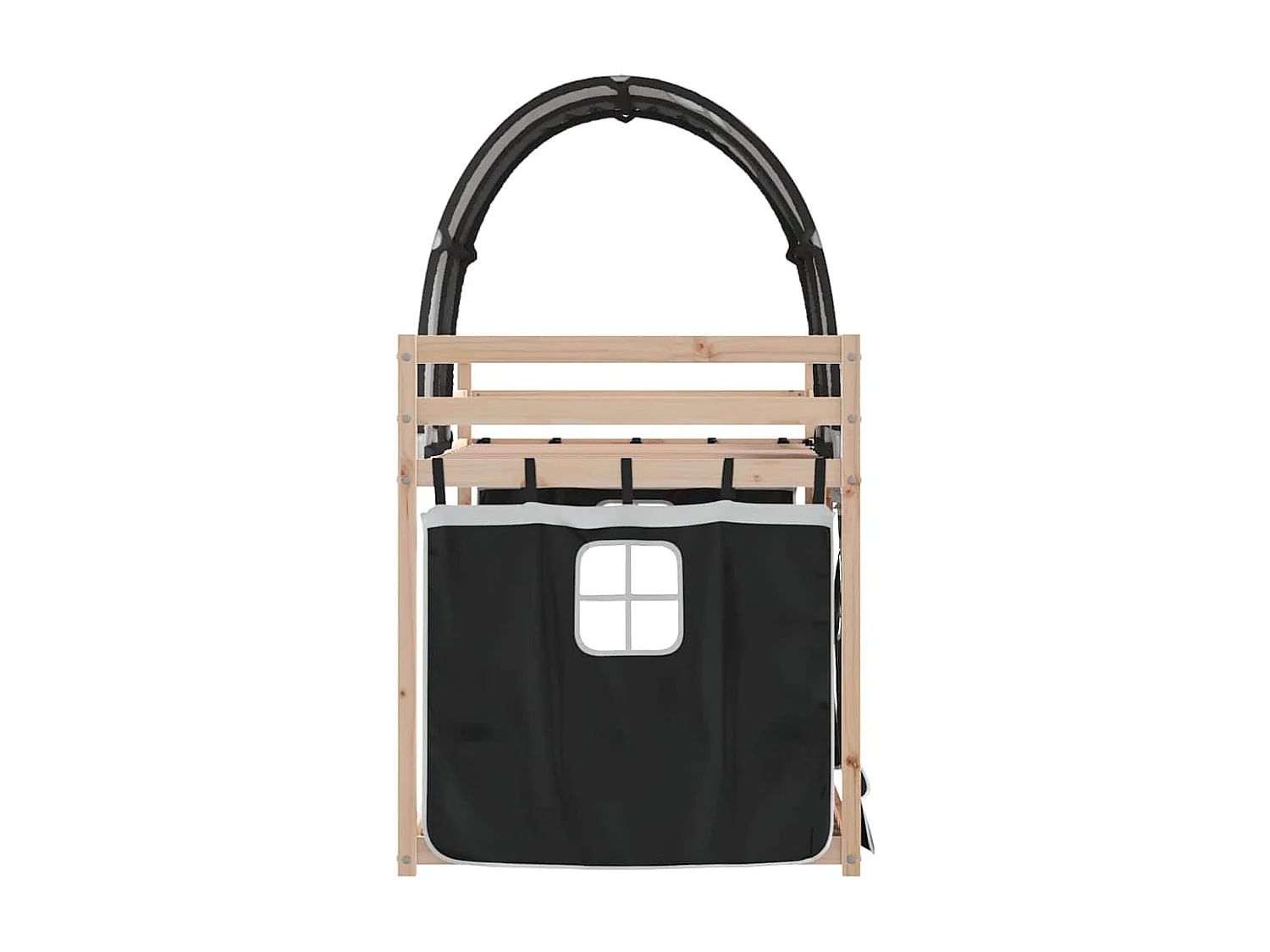 Etagenbett mit Vorhängen Weiß & Schwarz 90x190 cm Kiefernholz