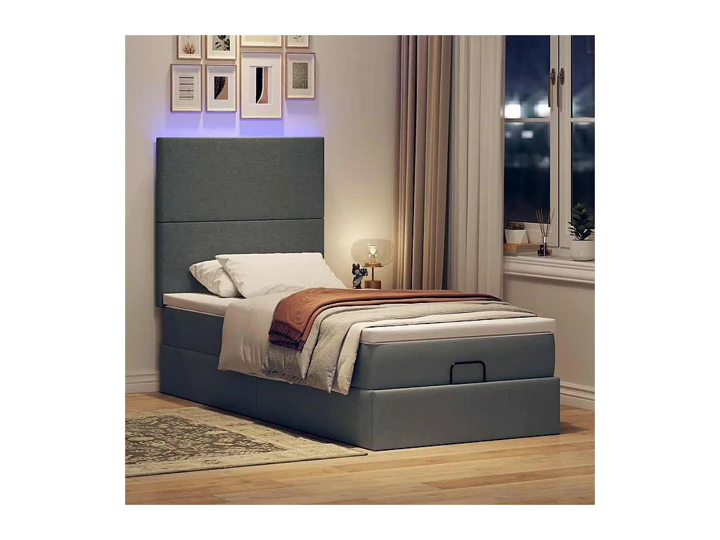 Cadre de lit ottoman avec matelas gris foncé 100x200 cm tissu