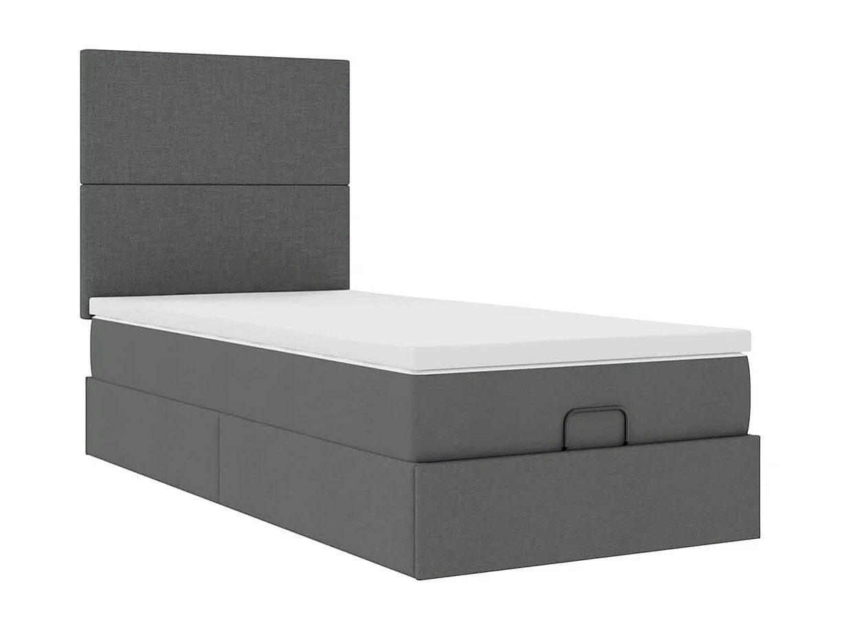 Cadre de lit ottoman avec matelas gris foncé 100x200 cm tissu