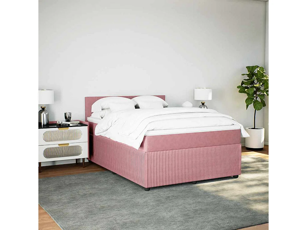 Boxspringbett mit Matratze Rosa 140x200 cm Samt