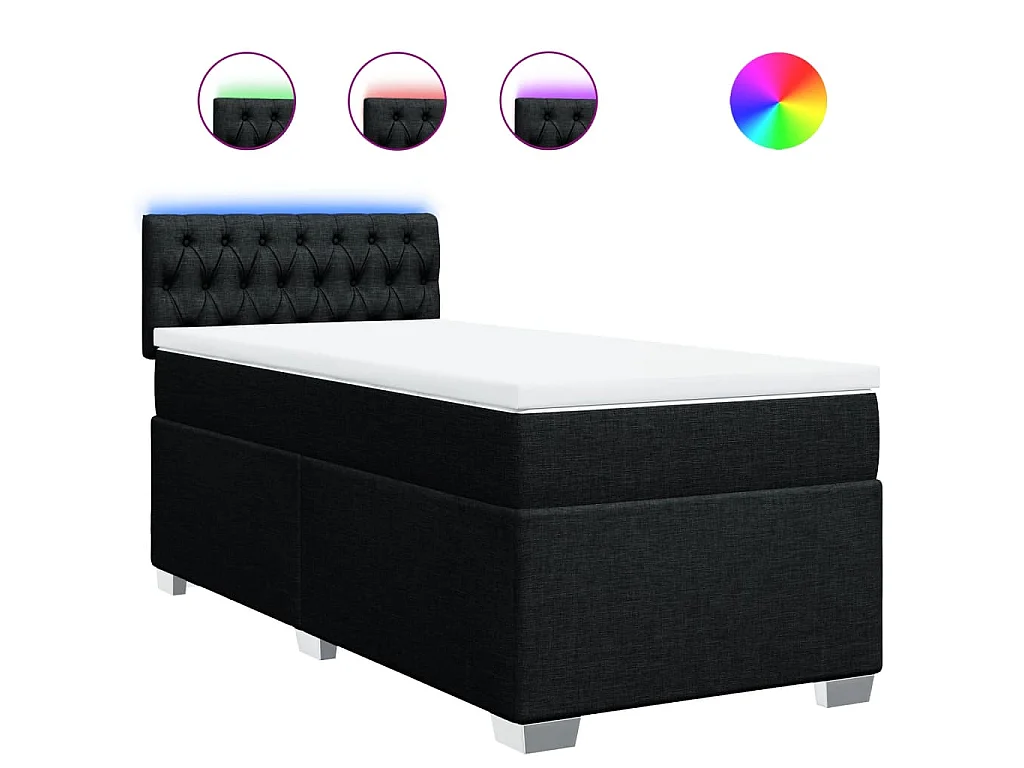 Cama box spring con colchón tela negro 90x200 cm