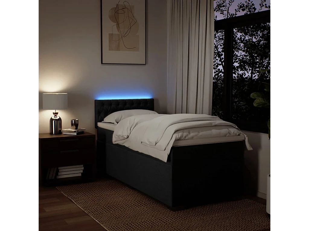 Cama box spring con colchón tela negro 90x200 cm