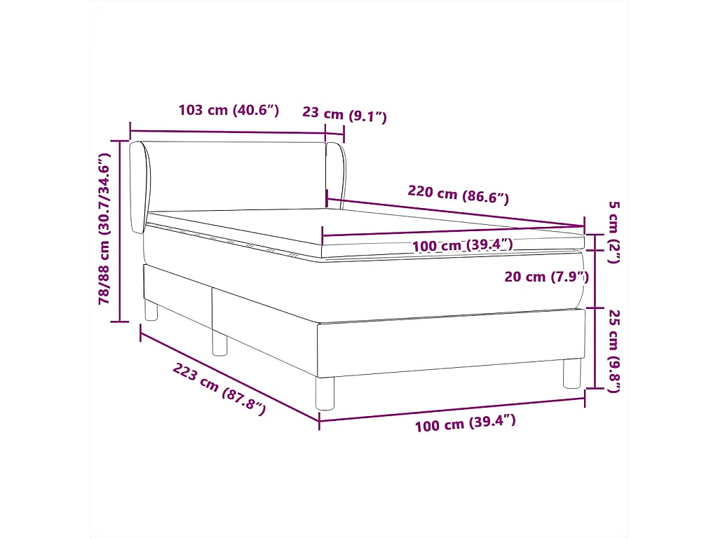 Boxspringbett mit Matratze Rosa 100x220 cm Samt