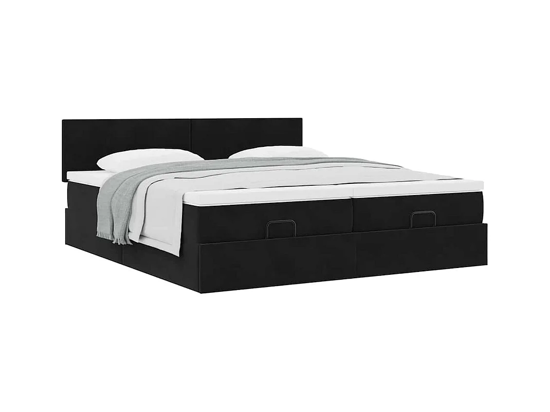 Cadre de lit ottoman avec matelas noir 160x200 cm velours