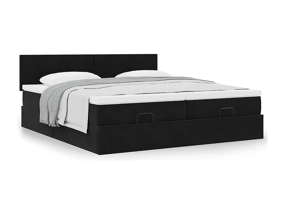 Struttura Letto Pouf con Materassi Nero 160x200 cm in Velluto