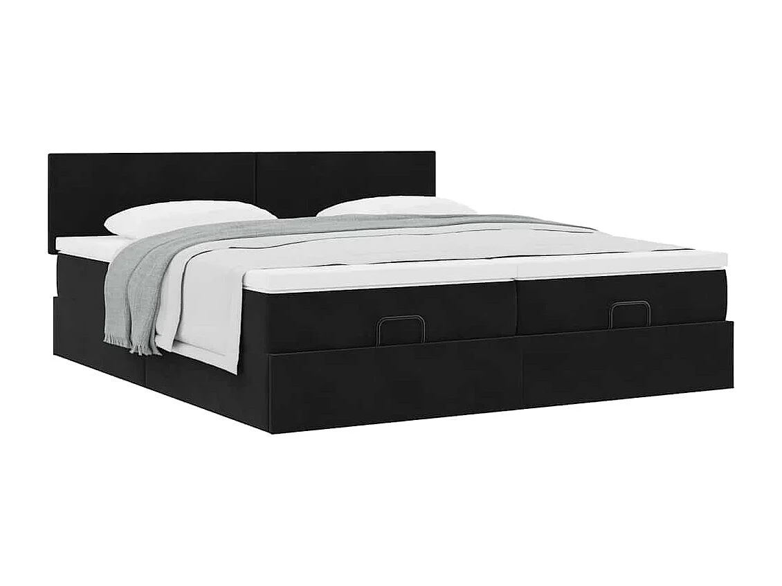 Struttura Letto Pouf con Materassi Nero 160x200 cm in Velluto