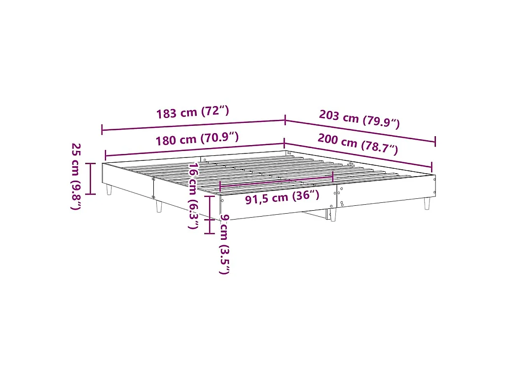 Cadre de lit sans matelas vieux bois 180x200 cm bois ingénierie