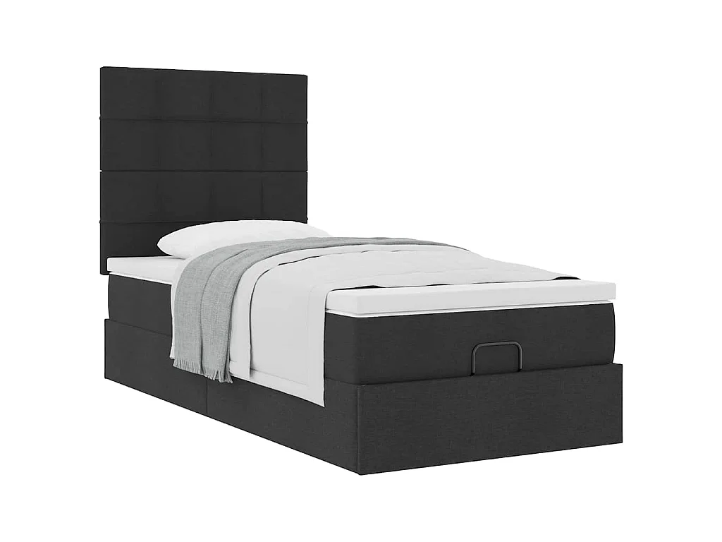 Lit ottoman avec matelas noir 100x200 cm tissu