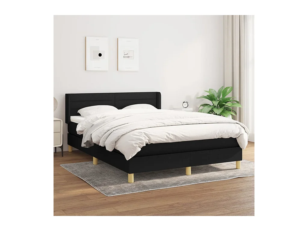 Sommier à lattes de lit avec matelas Noir 140x190 cm Tissu