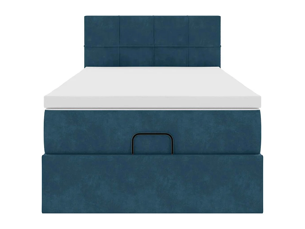 Estructura de cama otomana colchón terciopelo azul oscuro