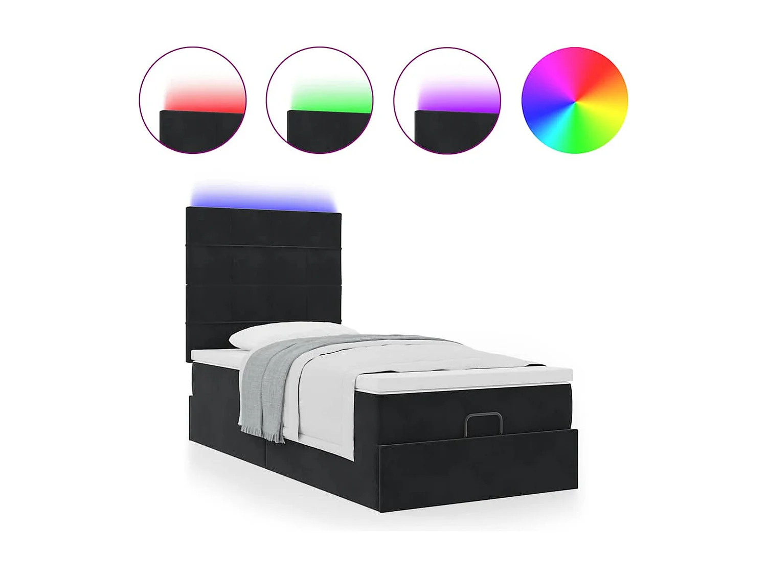 Ottoman-Bett mit Matratzen & LEDs Schwarz 90x200 cm Samt