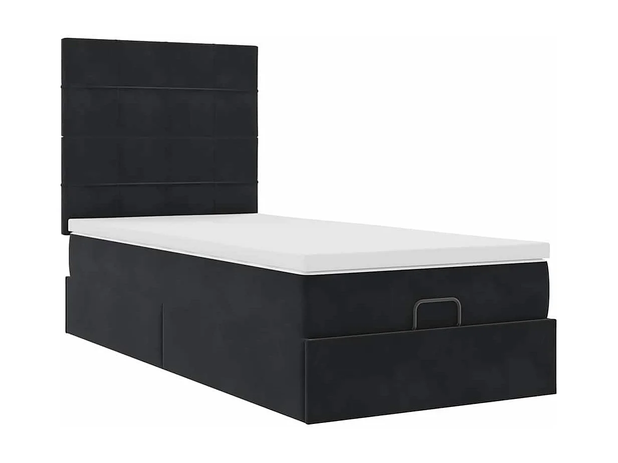 Ottoman-Bett mit Matratzen & LEDs Schwarz 90x200 cm Samt