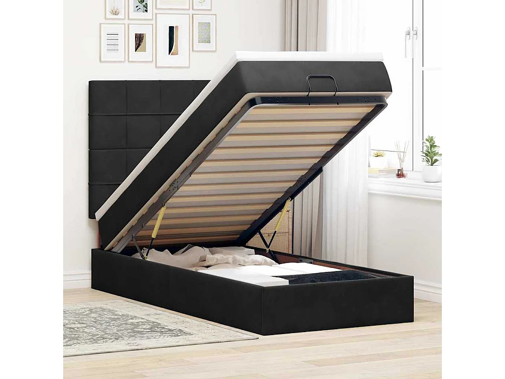 Ottoman bed met matrassen en LED's 90x200cm fluweel zwart