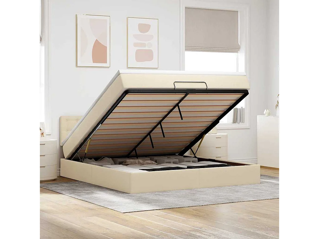 Ottoman-Bett mit Matratze Creme 160x200 cm Stoff