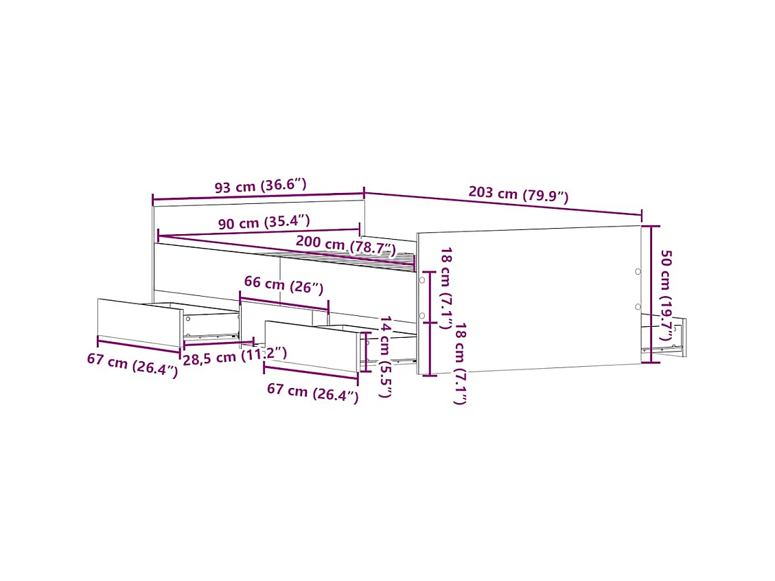 Cadre de lit sans matelas vieux bois 90x200 cm bois ingénierie