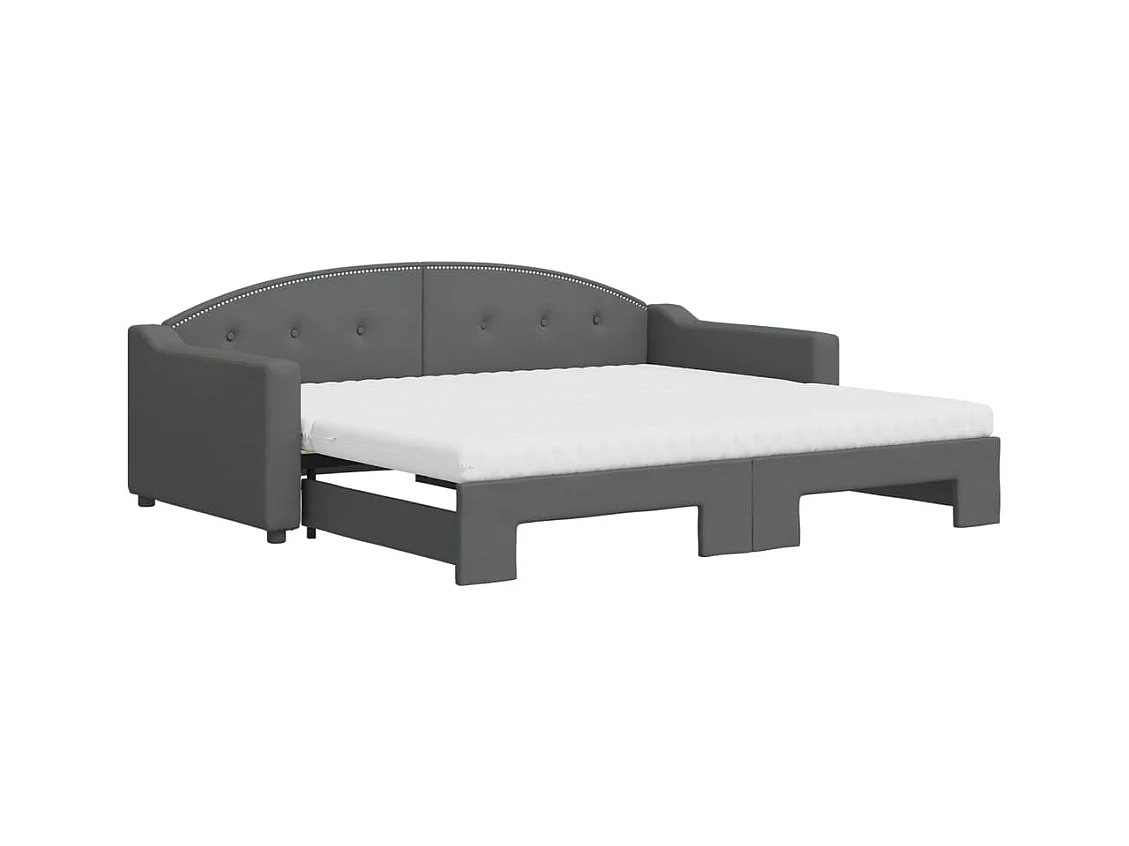 Lit de jour avec gigogne et matelas gris foncé 90x190 cm tissu